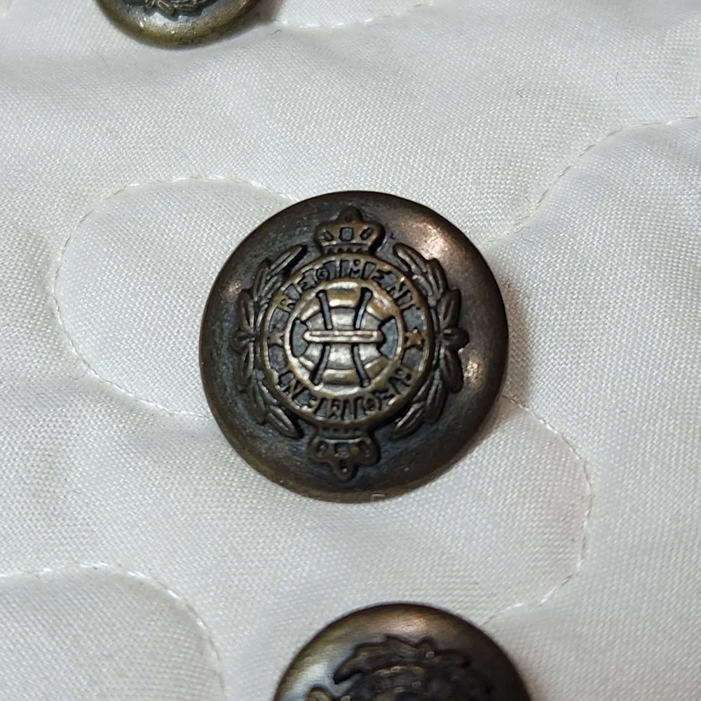 8 Real BRONZE Vtg Regiment Blazer Buttons Set CROWN LAUREL CREST Uniform Shank